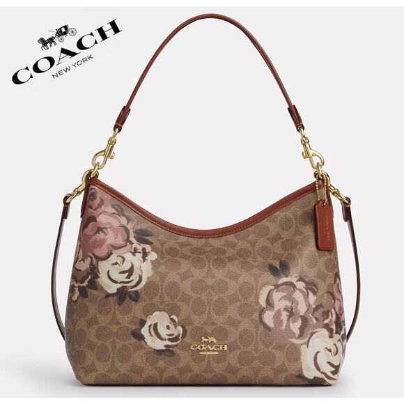 🌸 Coach Laurel Shoulder Bag In Signature Canvas With Rose Print